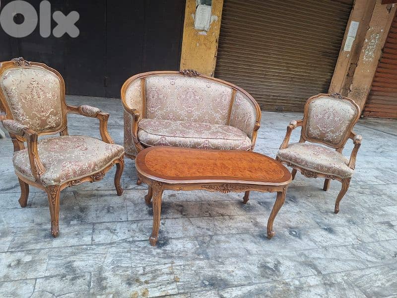 طقم صالون لويساز مميز ناعم خشب زين تنجيد قماش وردة جديد 4