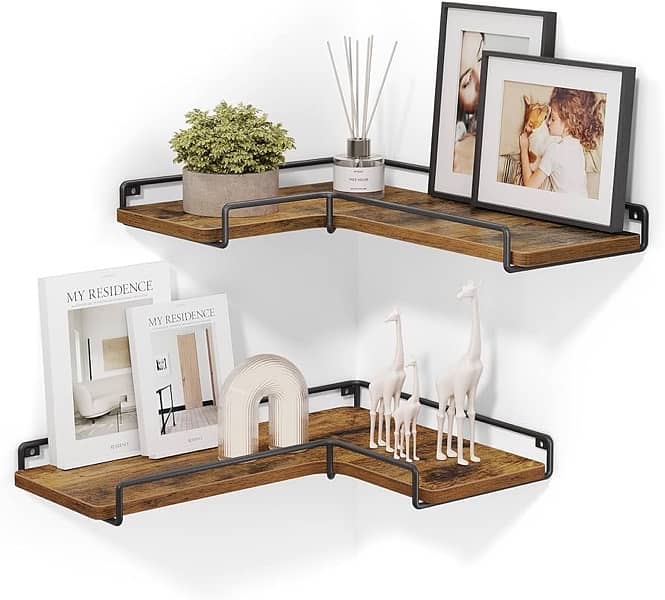 Floating Shelves, Set of 2, L-Shaped Corner Shelves 0