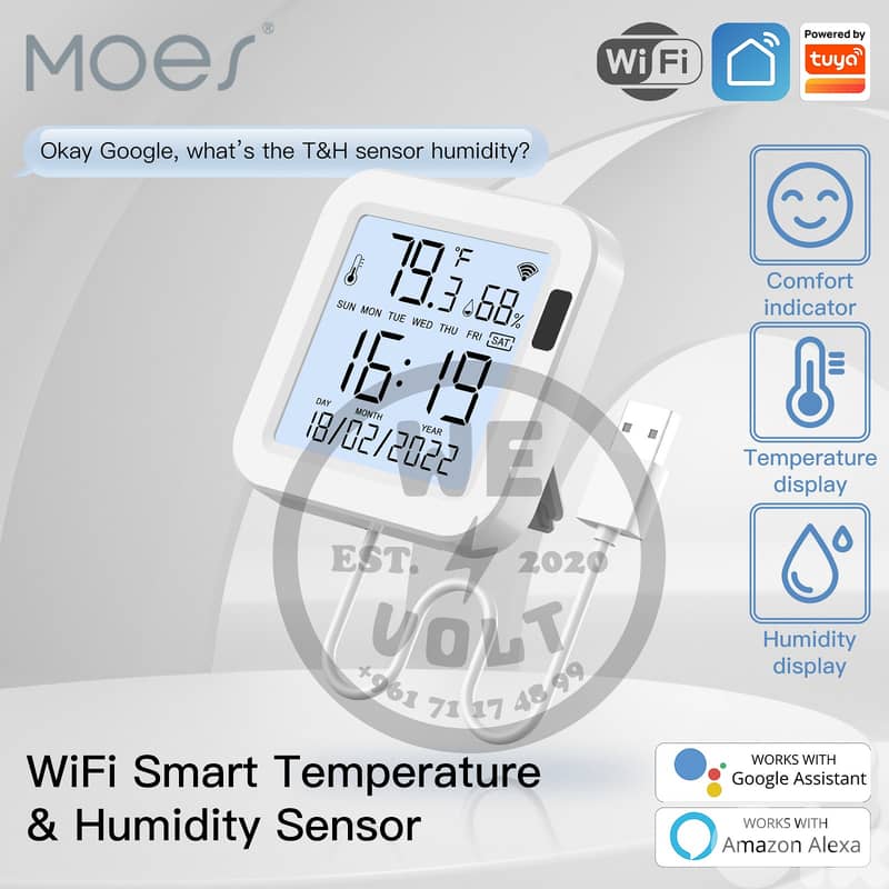 WiFi Smart Temp & Humidity Sensor with LCD | MOES – We Volt 0