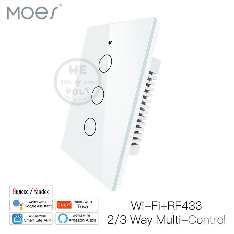 US Smart Glass Panel Switch White (1–4 Gang) | MOES – We Volt 2
