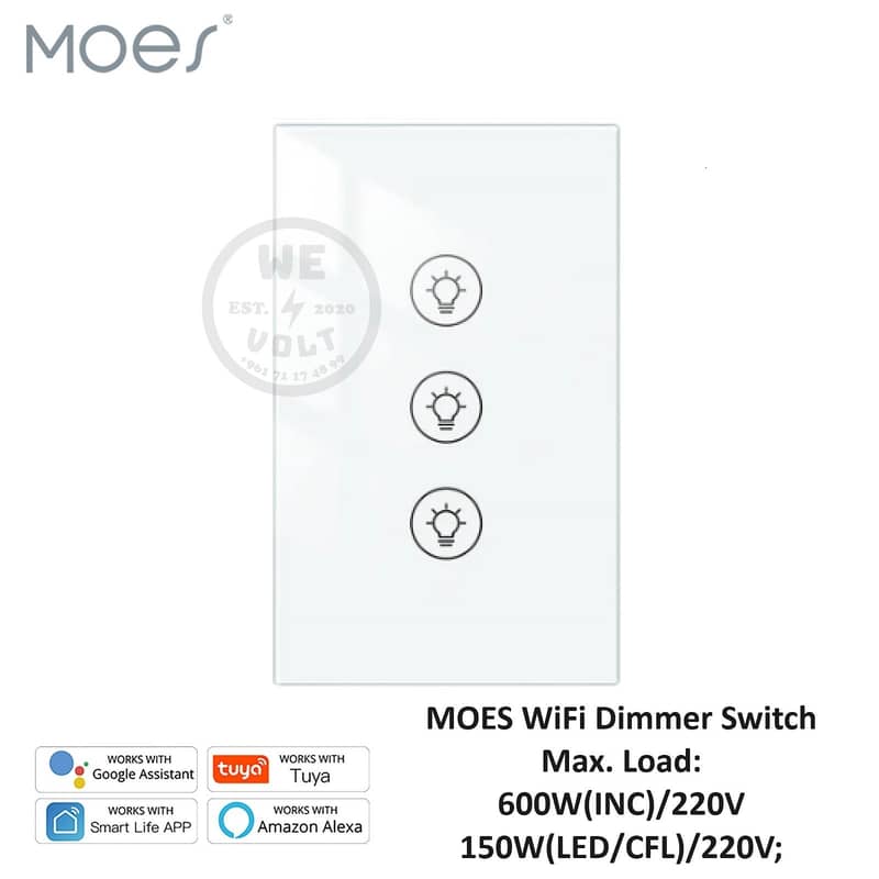 Smart Dimmer Light Panel Switch WiFi+RF | MOES – We Volt 2