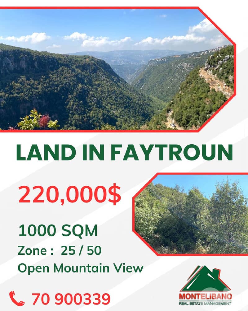1000 sqm Land For Sale in Faytroun with Open Mountain View !!! 0