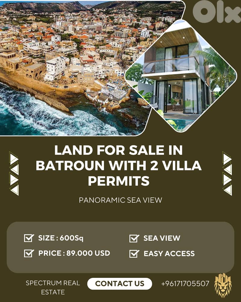 LAND WITH 2 VILLA PERMITS FOR SALE IN BATROUN, SEA VIEW, (BAT-191) 0