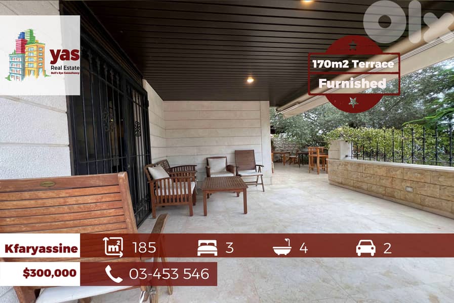 Kfaryassine 185m2 | 170m2 Terrace | Furnished | Calm Area | EH/IV 0
