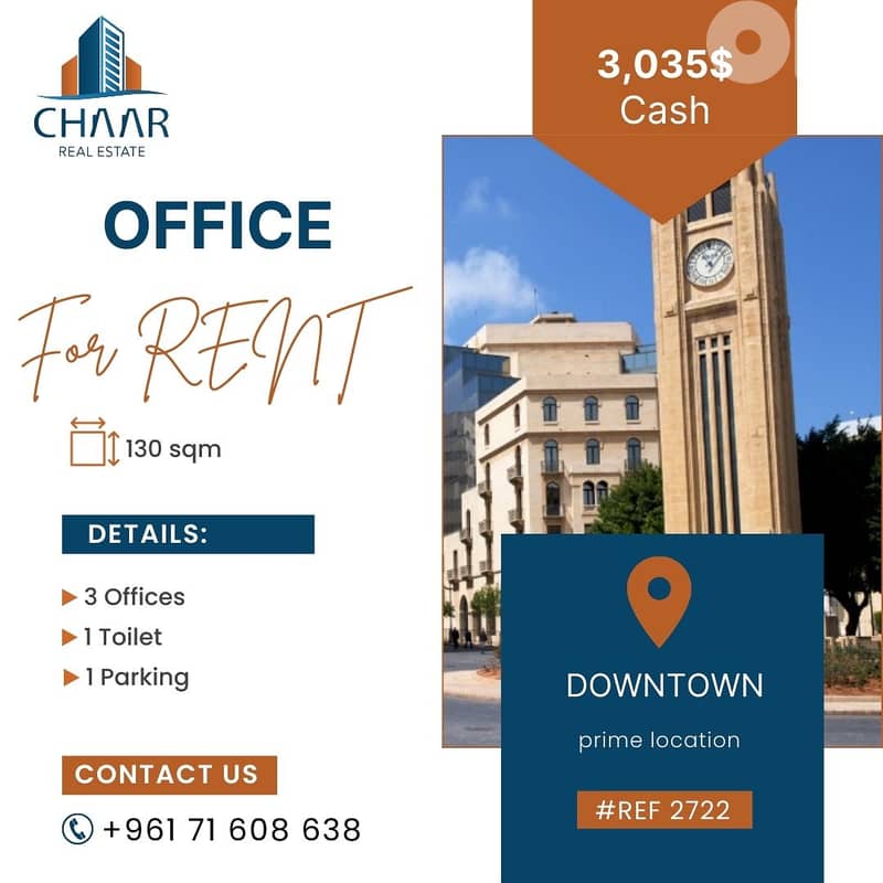 Office for Rent in Downtown - مكتب للايجار في داون تاوت-#R2722 0