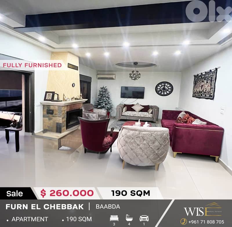 190 SQM fully furnished Apartment for SALE in Furn El Chebbak ! 0