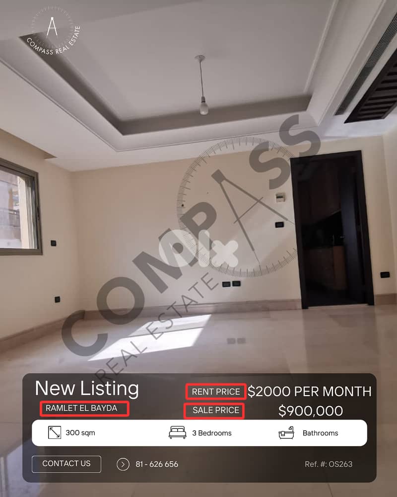 Apartment for Rent/Sale شقة مذهلة للإيجار/للبيع في الرملة البيضاء 0