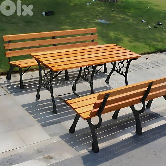 Classic 59" Wooden Park Bench – 3-Seater with Rustproof Metal Frame 1