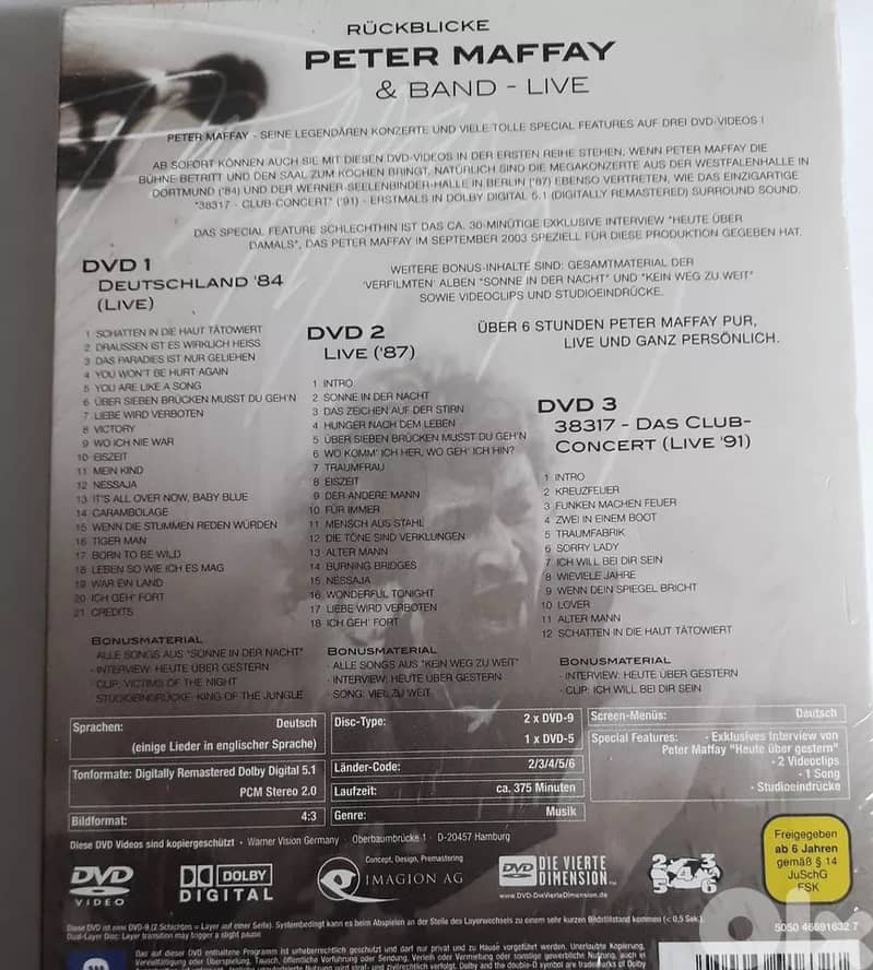 PETER MAFFAY & BAND LIVE RUCKBLICKE DVD NEW SEALED 3 DISCS 3 CONCERTS 1