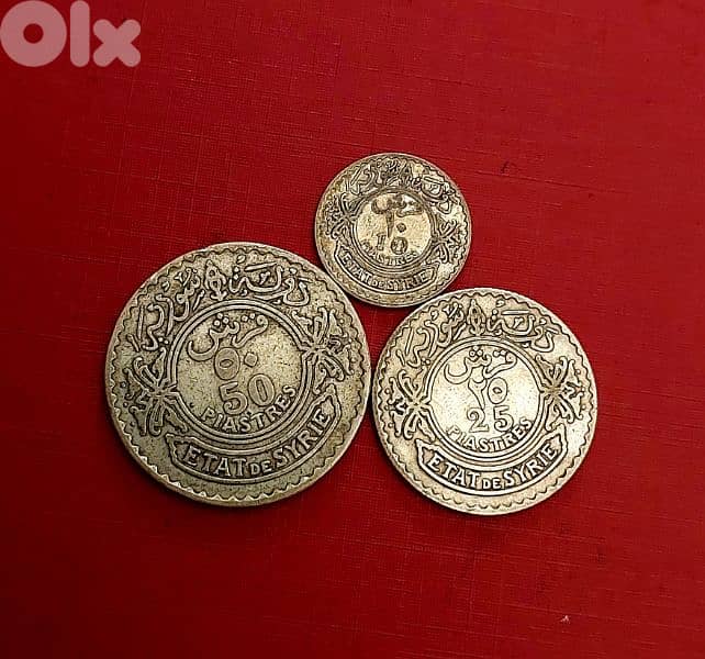 Syria 1929 silver set 10, 25 & 50 Ghirsh 17g 0