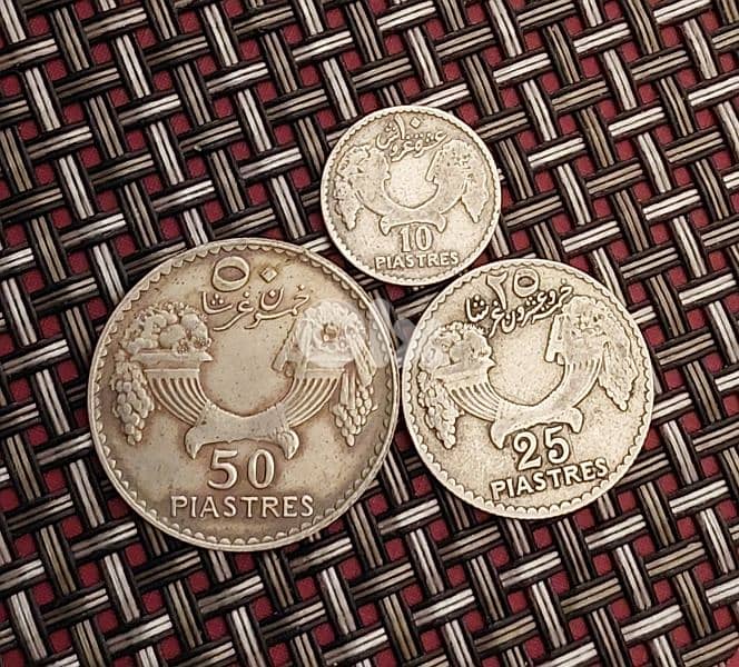 Lebanon 1929 silver set 17g 10, 25 & 50 Ghirsh 1