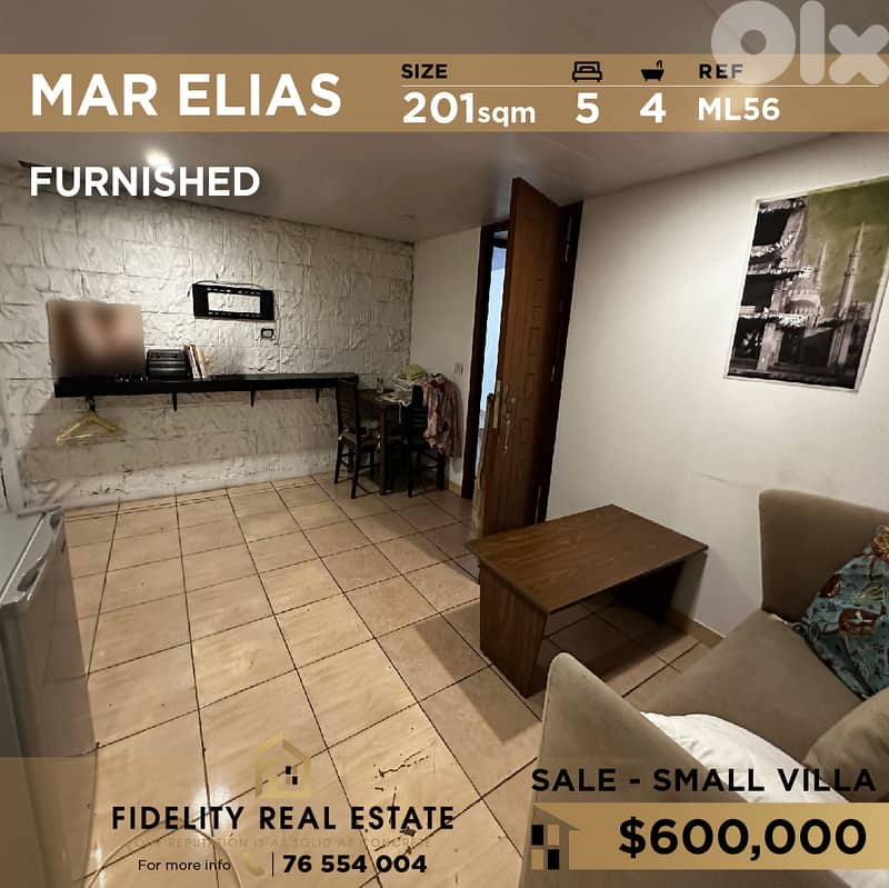 Villa for sale in Mar elias FURNISHED ML56  للبيع في مار الياس فيلا 0