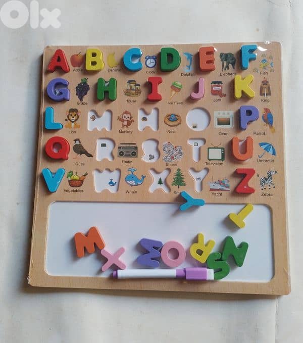 30 x 30cm wooden white board with letters 1