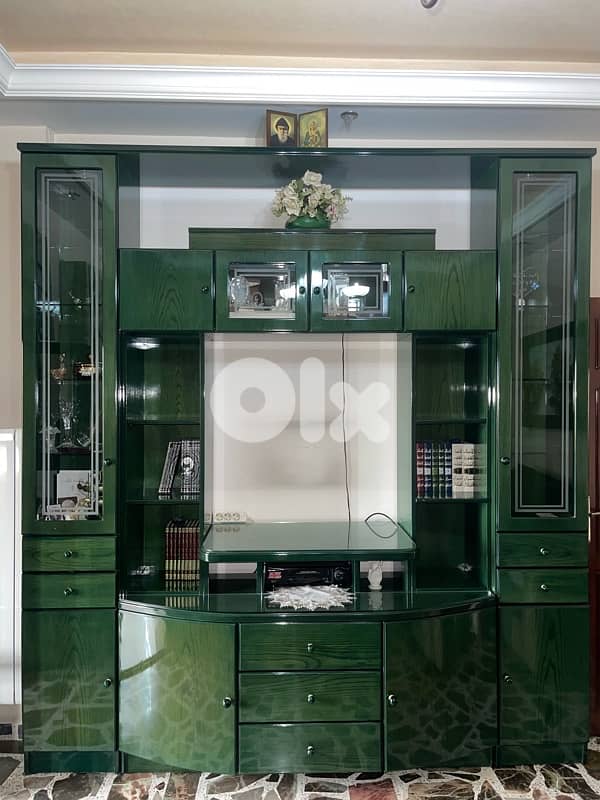 Elegant Green Living Room Cabinet & Coffee Tables Set 0