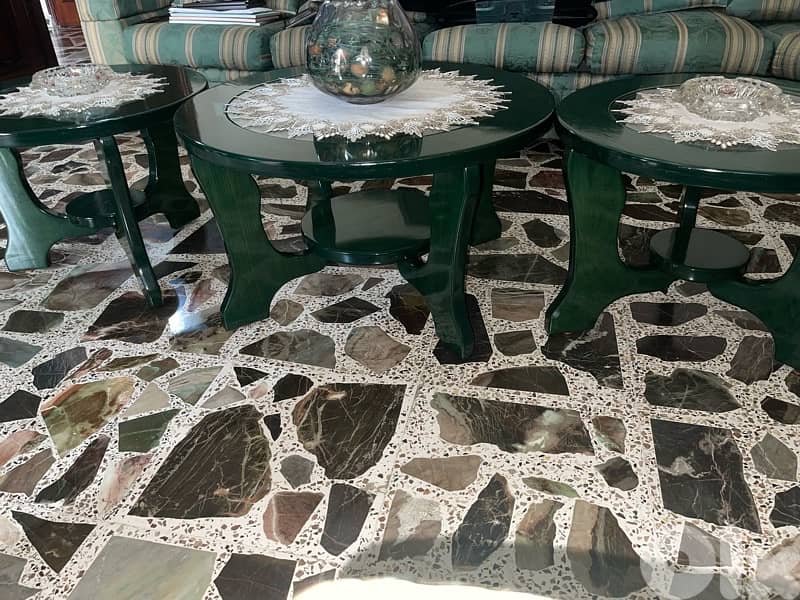 Elegant Green Living Room Cabinet & Coffee Tables Set 2
