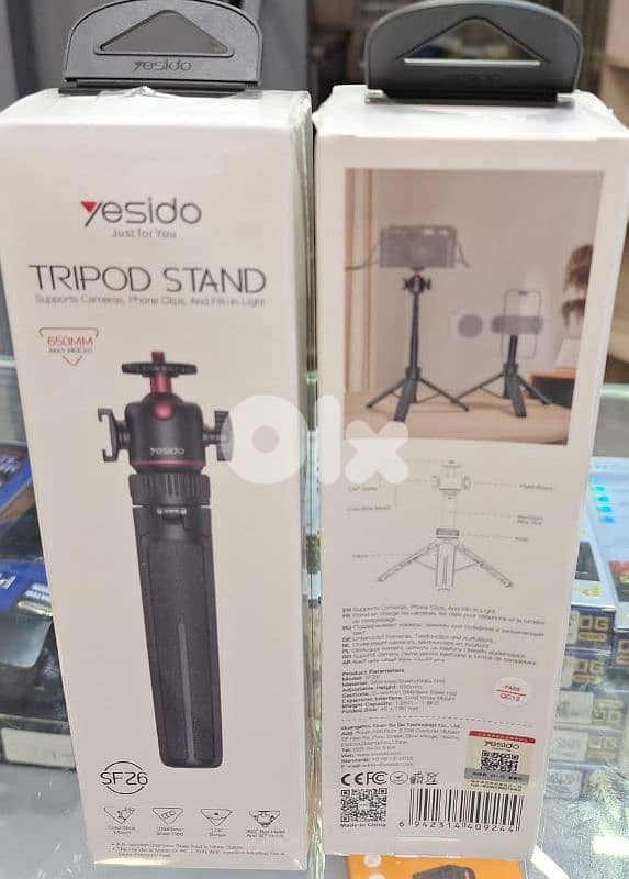 YESIDO TRIPOD STAND SUPPORT CAMERAS PHONE CLIPS AND FILL-IN LIGHT SF26 0