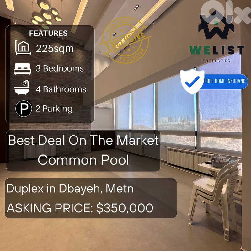 Duplex Apartment for sale in Dbayeh, Metn شقة للبيع في منطقة ضبية 0