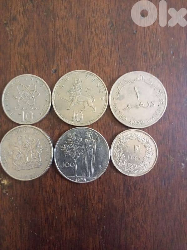 A set of six ancient coins from different countries. 1