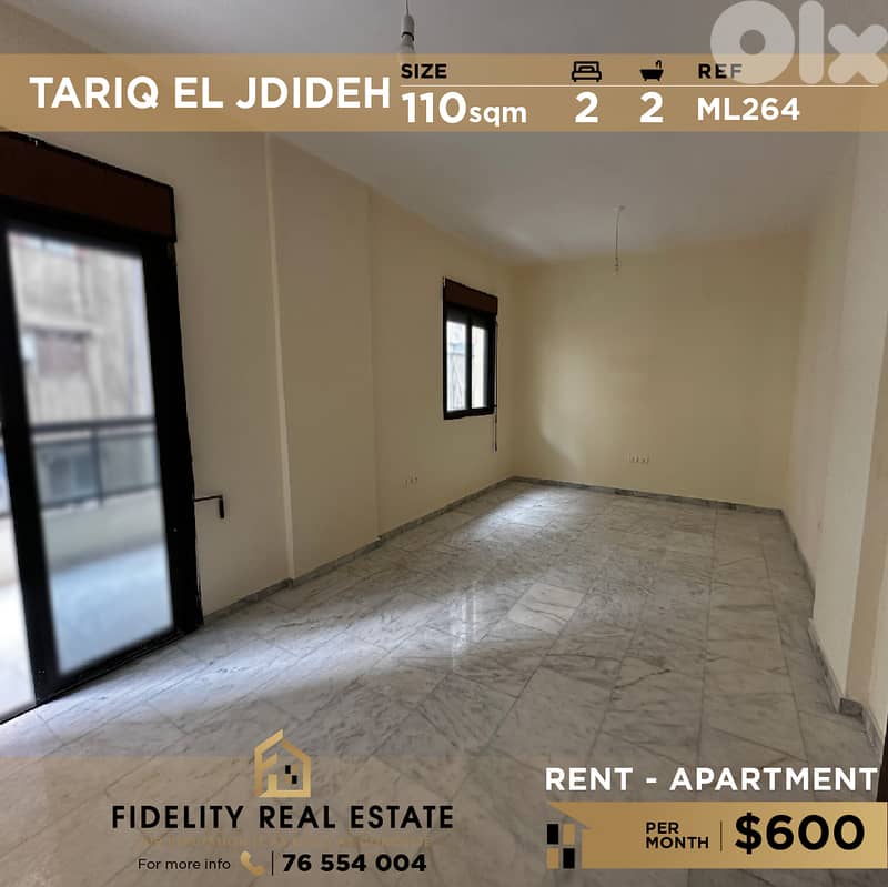 Apartment for rent in Tariq El Jdideh ML264 شقة للإيجار في طريق الجديد 0