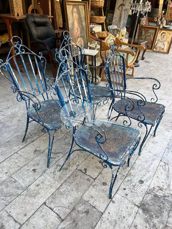 set of 4 chairs ferforge outdoorطقم ٤ كراسي انتيك حديد فيرفورجي 1