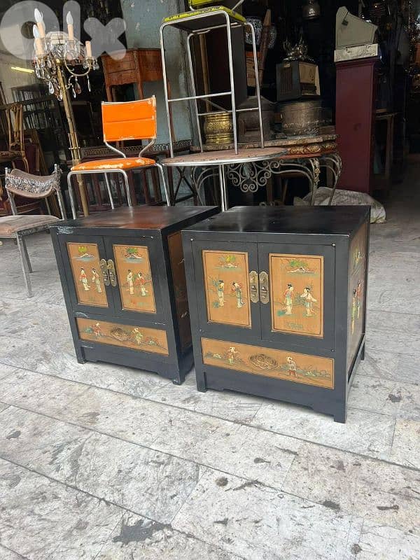 pair of 2 chinese comode originalكومود عدد ٢ انتيك صيني مع احجار كريمة 0