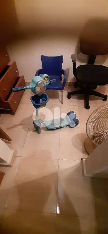 scooter, blue chair, swing for kids 1