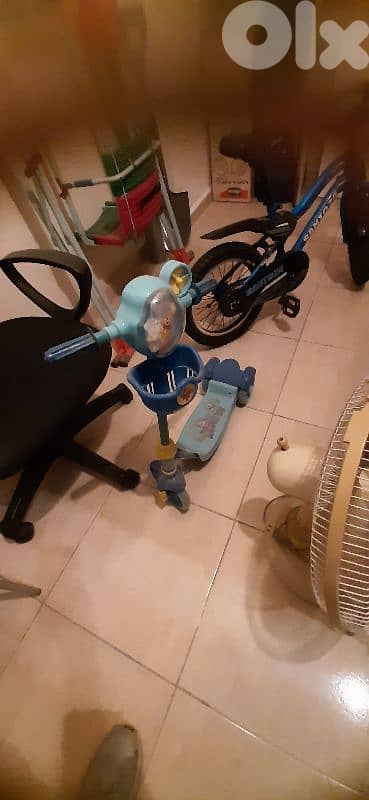 scooter, blue chair, swing for kids 2