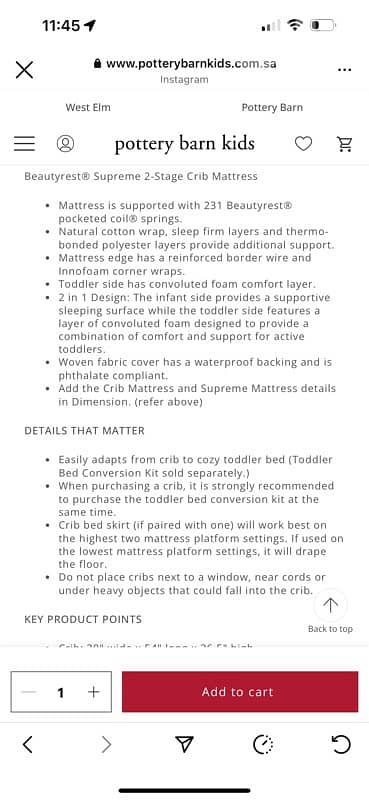 pottery Barn Acrylic convertible crib with pottery barn mattress 9