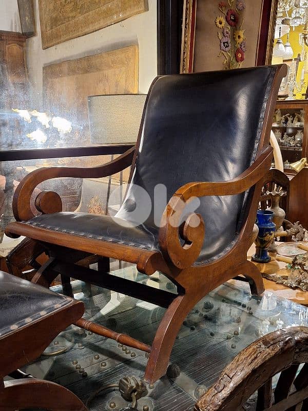 Real geniune leather Campeche chair and stool 2