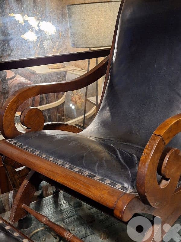 Real geniune leather Campeche chair and stool 3