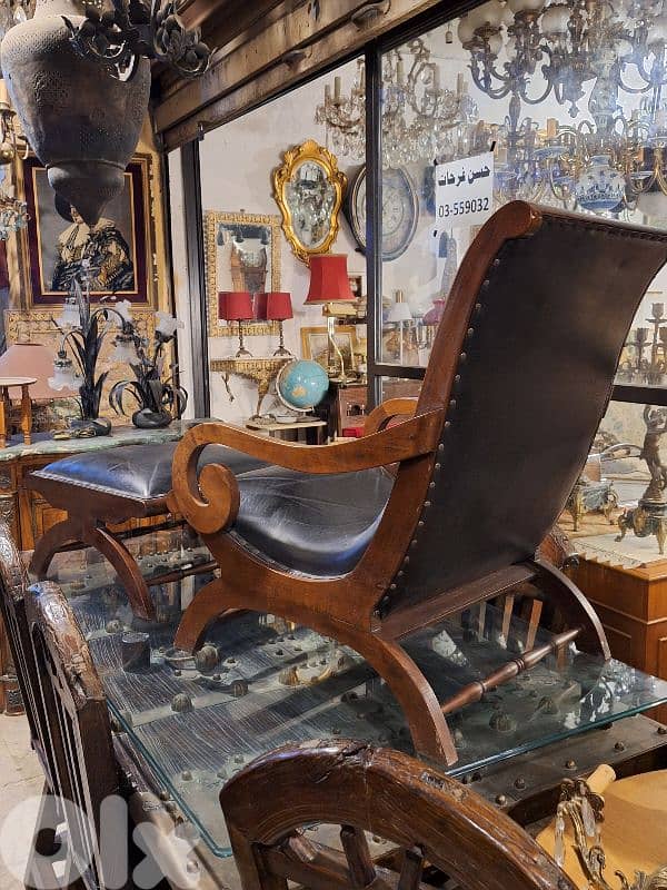 Real geniune leather Campeche chair and stool 4