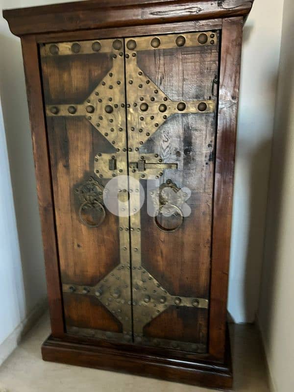 Antique wardrobe cabinet old door bronze and massif wood 0