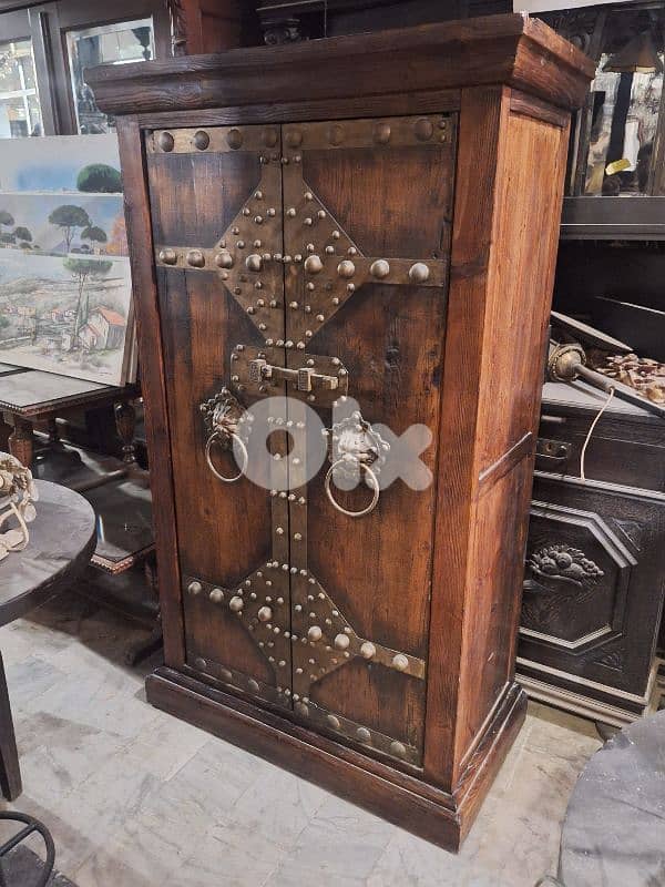 Antique wardrobe cabinet old door bronze and massif wood 1