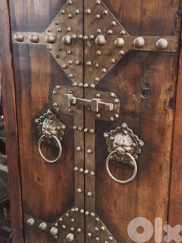 Antique wardrobe cabinet old door bronze and massif wood 2