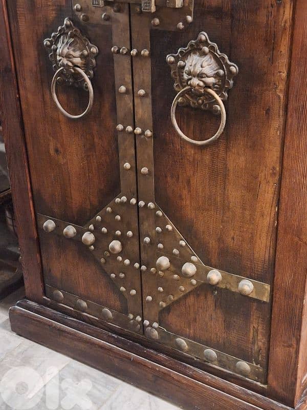 Antique wardrobe cabinet old door bronze and massif wood 3