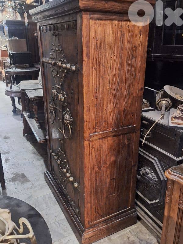 Antique wardrobe cabinet old door bronze and massif wood 5