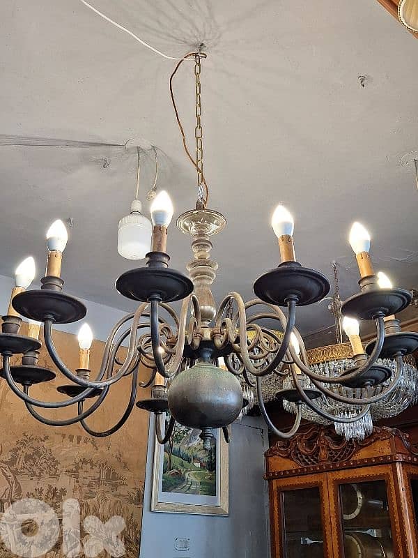 large bronze antique original 12 lamps flemish chandelier 3