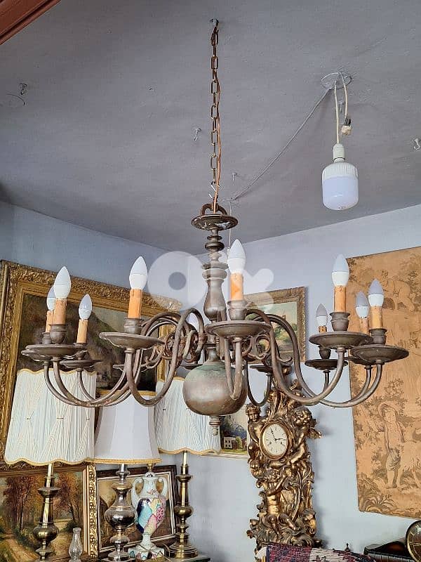 large bronze antique original 12 lamps flemish chandelier 4