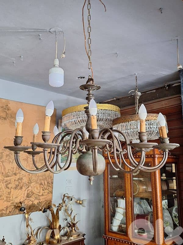 large bronze antique original 12 lamps flemish chandelier 5