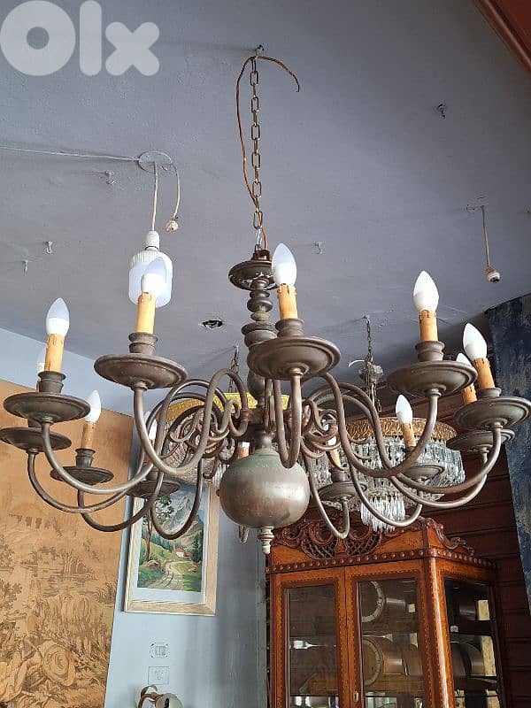 large bronze antique original 12 lamps flemish chandelier 6