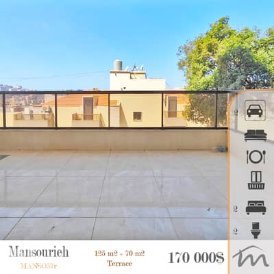 Mansourieh | Brand New 125m² + 70m² Terrace | Balcony | 2 Parking