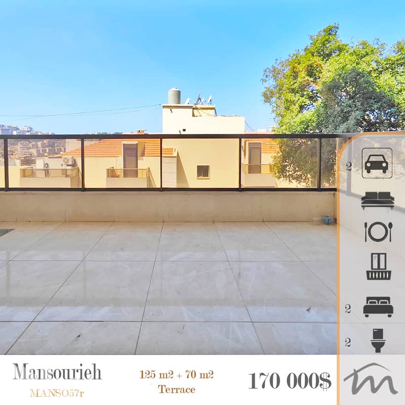 Mansourieh | Brand New 125m² + 70m² Terrace | Balcony | 2 Parking 0
