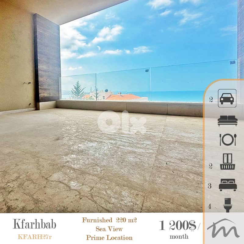 Kfarehbab | Signature | Furnished 220m² + Backyard Terrace | Sea View 0