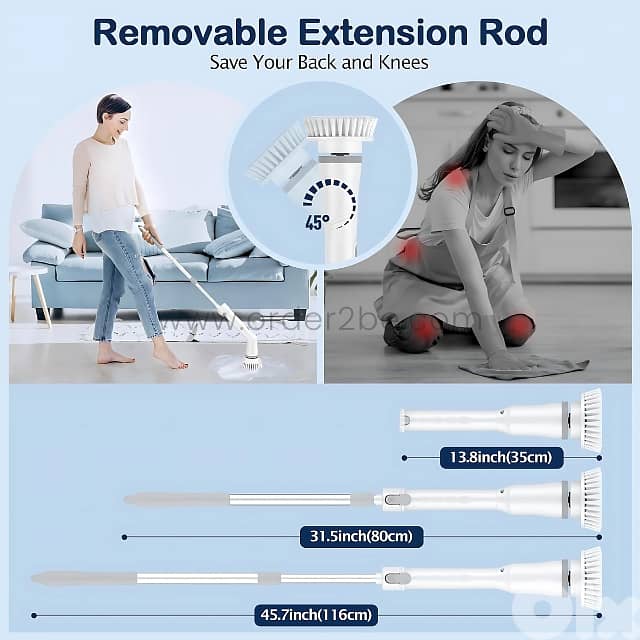 6-in-1 Electric Spin Scrubber for Bath & Floors – 46" Reach, 6 Heads 4