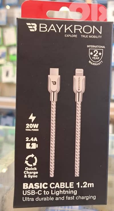 BAYKRON BASIC CABLE 1.2M USB-C TO LIGHTNING 20W 2.4A