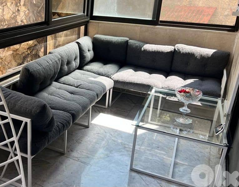 Modern L-Shaped Sofa Set with Glass Coffee Table 0