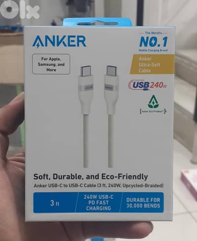Anker Usb-c To Usb-c Cable (3ft ,240w, upcycled-braided) 30,000 bends