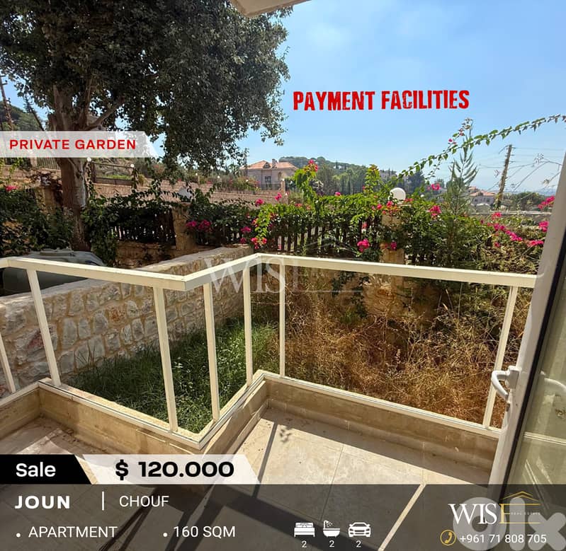 160 SQM Apartment With Garden FOR SALE – Joun, Chouf! 0