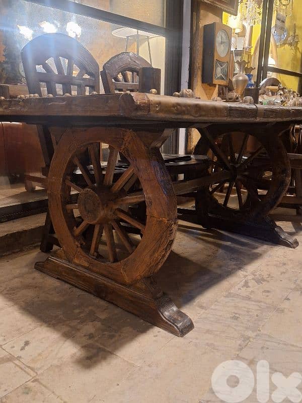unique vintage bronze and massif door face dining table with 8 chairs 3
