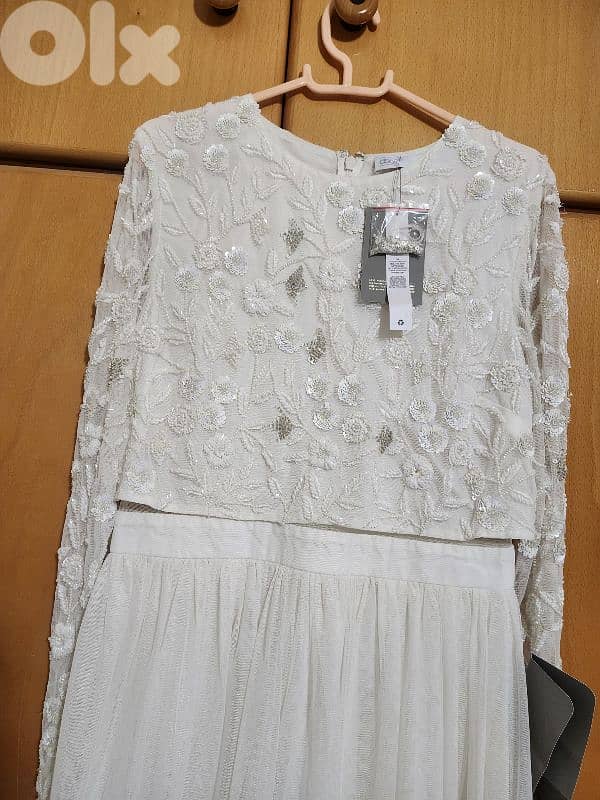 Beaded tulle crop top skirt dress 40 فستان مشكوك 0